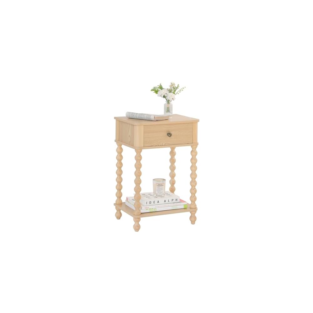 AWASEN Nightstand, Mid Century Modern Night Stand with Drawer for Living Room, Modern Bedside End Table with Spindle Wood Legs for Bedroom, Office, Rustic Brown