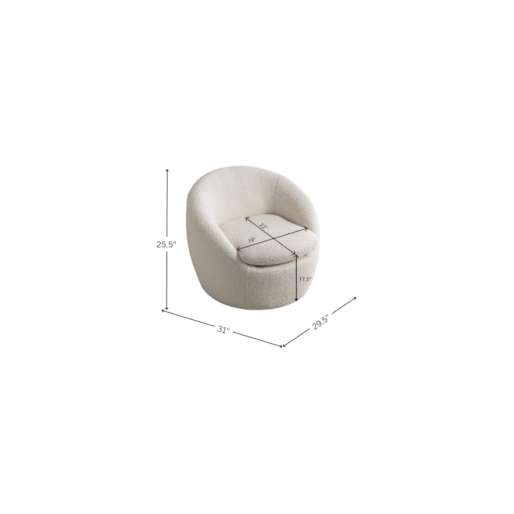 Roundhill Furniture Winnie Modern 360° Swivel Fabric Barrel Chair, White