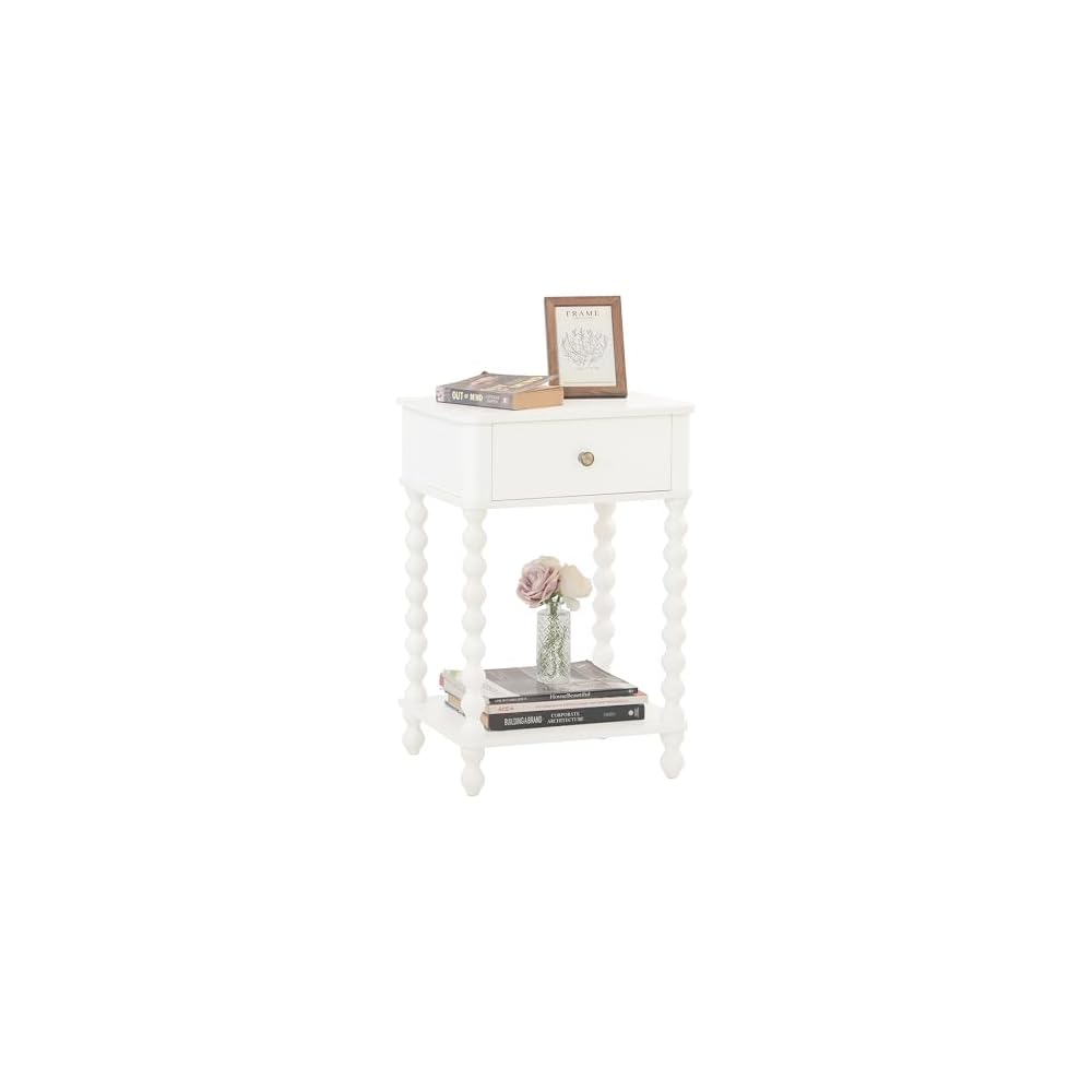 AWASEN Nightstand, Mid Century Modern Night Stand with Drawer for Living Room, Modern Bedside End Table with Spindle Wood Legs for Bedroom, Office, Rustic Brown
