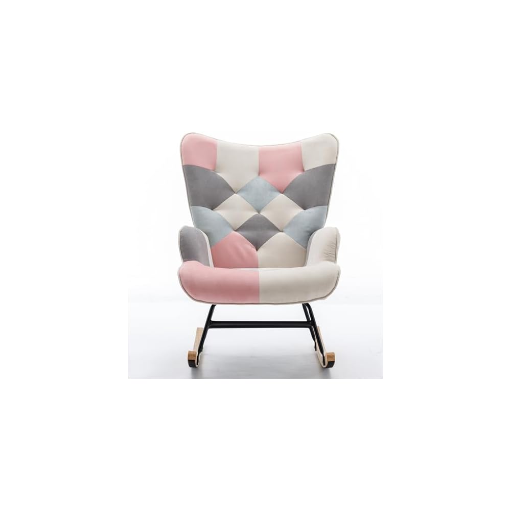 Cotton Linen Modern Patchwork Accent Chair, One Size, Pink