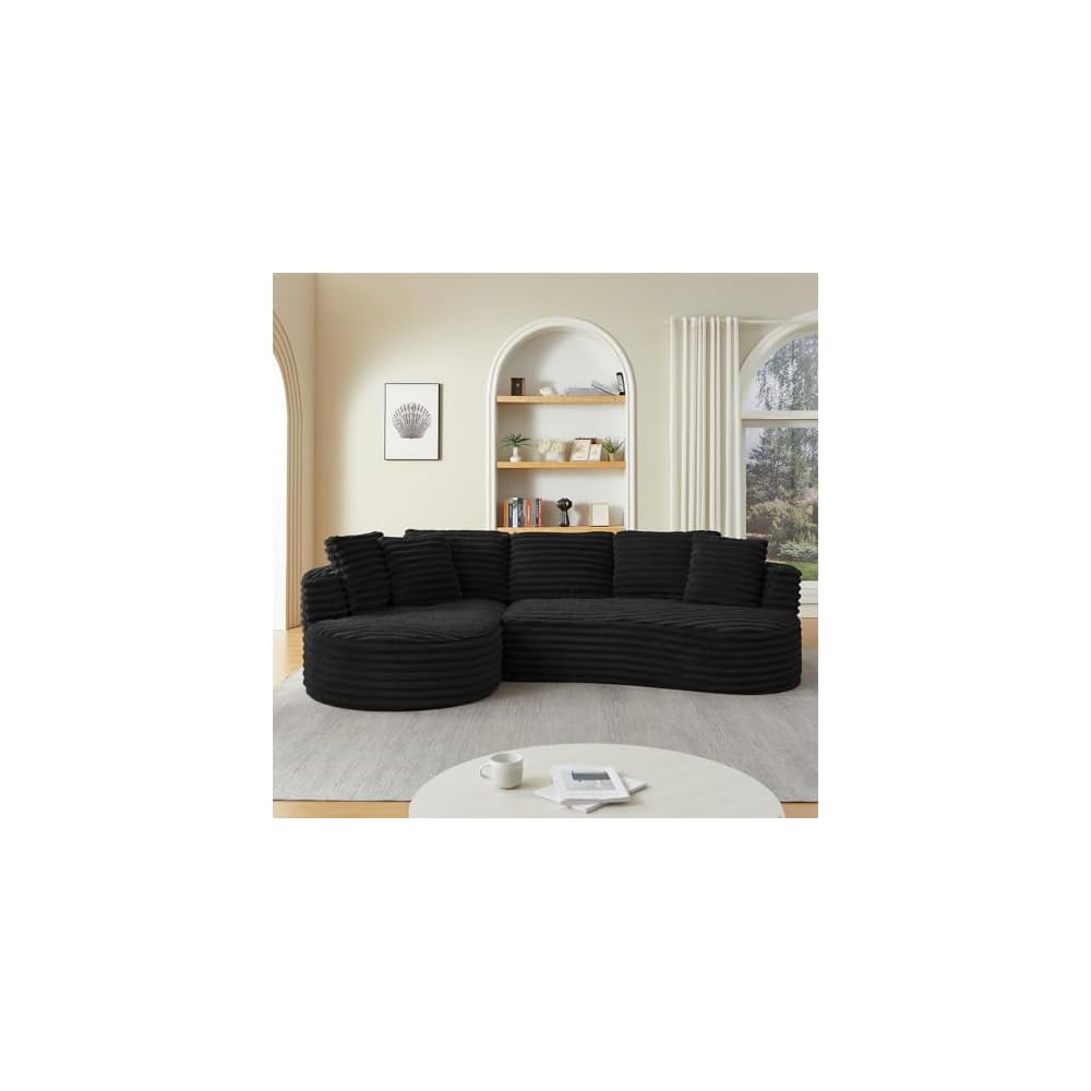 121" Cloud Sectional Couch,Oversized Corduroy Couches with L-Shape Chaise,Modern Modular Sofa with Deep Seat,Upholstered Boneless Couch for Living Room (Black, Left Facing Chaise)