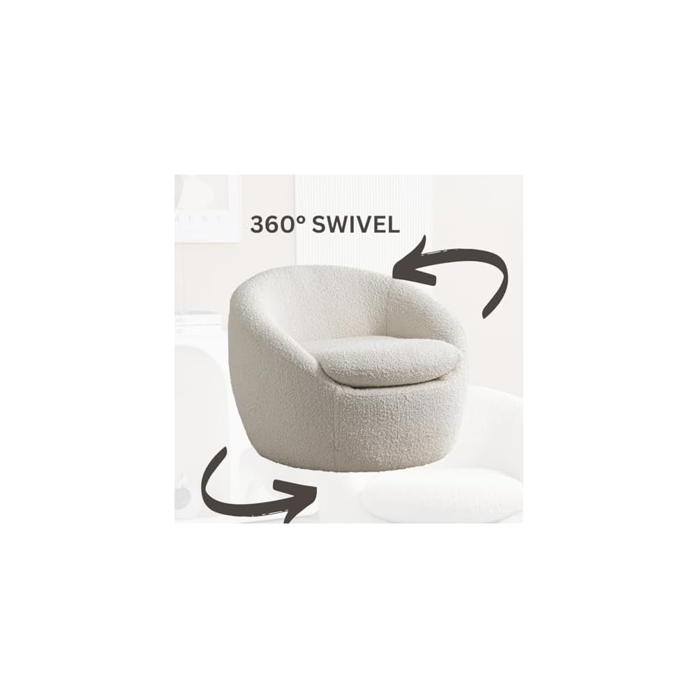 Roundhill Furniture Winnie Modern 360° Swivel Fabric Barrel Chair, White