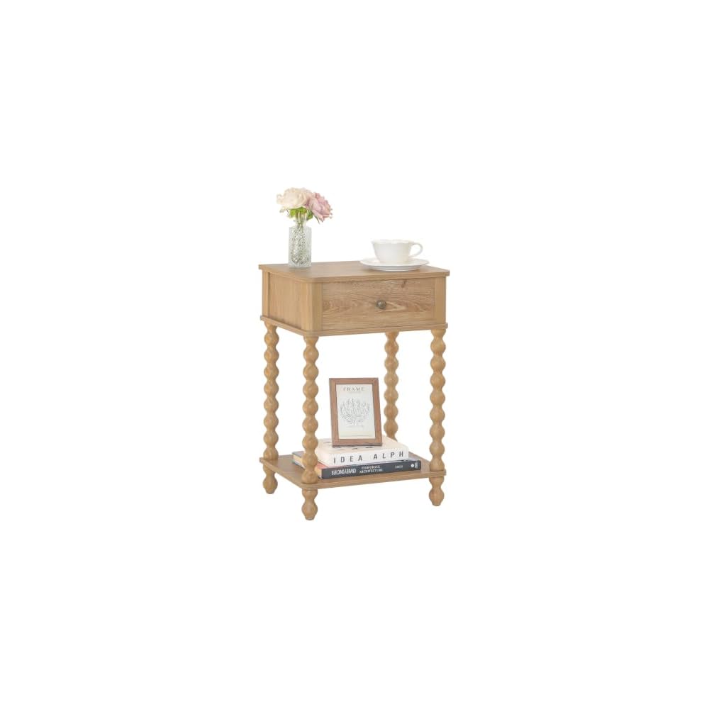 AWASEN Nightstand, Mid Century Modern Night Stand with Drawer for Living Room, Modern Bedside End Table with Spindle Wood Legs for Bedroom, Office, Rustic Brown