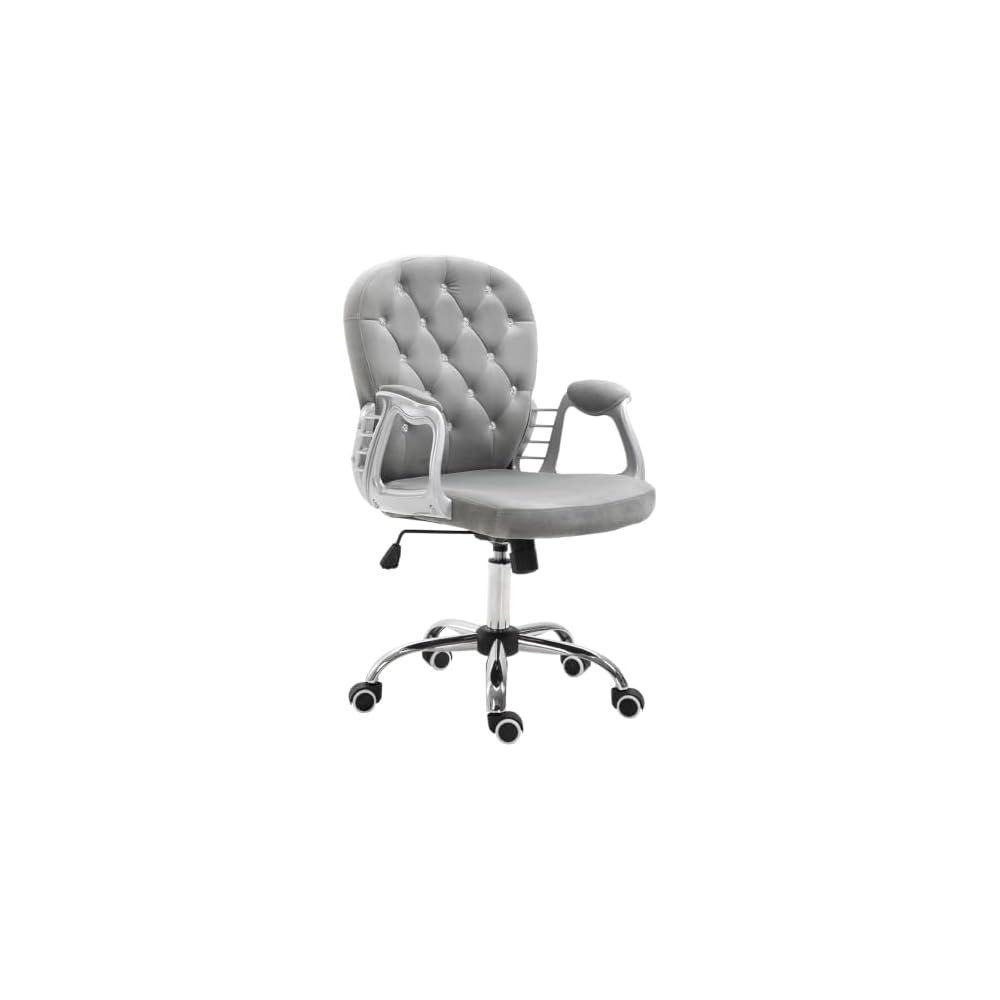 Vinsetto Velvet Home Office Chair Button Tufted Padded Armrests Gray