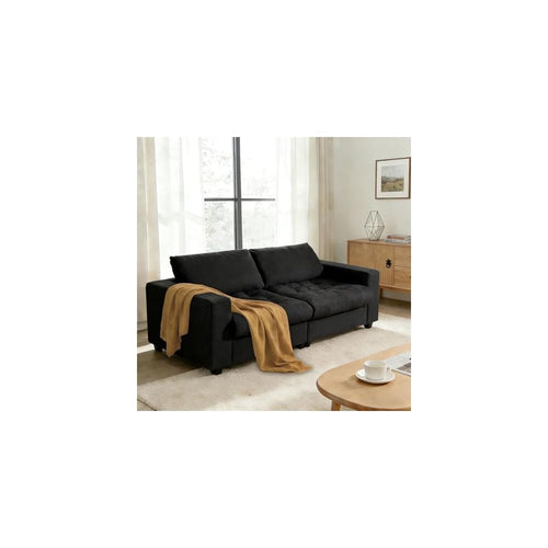 87'' Storage Sofa Couch, 3 Seater Sofa with Extra Deep Seats, Modern Couches for Living Room, Comfy Upholstered Space Saving Sofa with Washable Cushion Covers for Apartment, Black