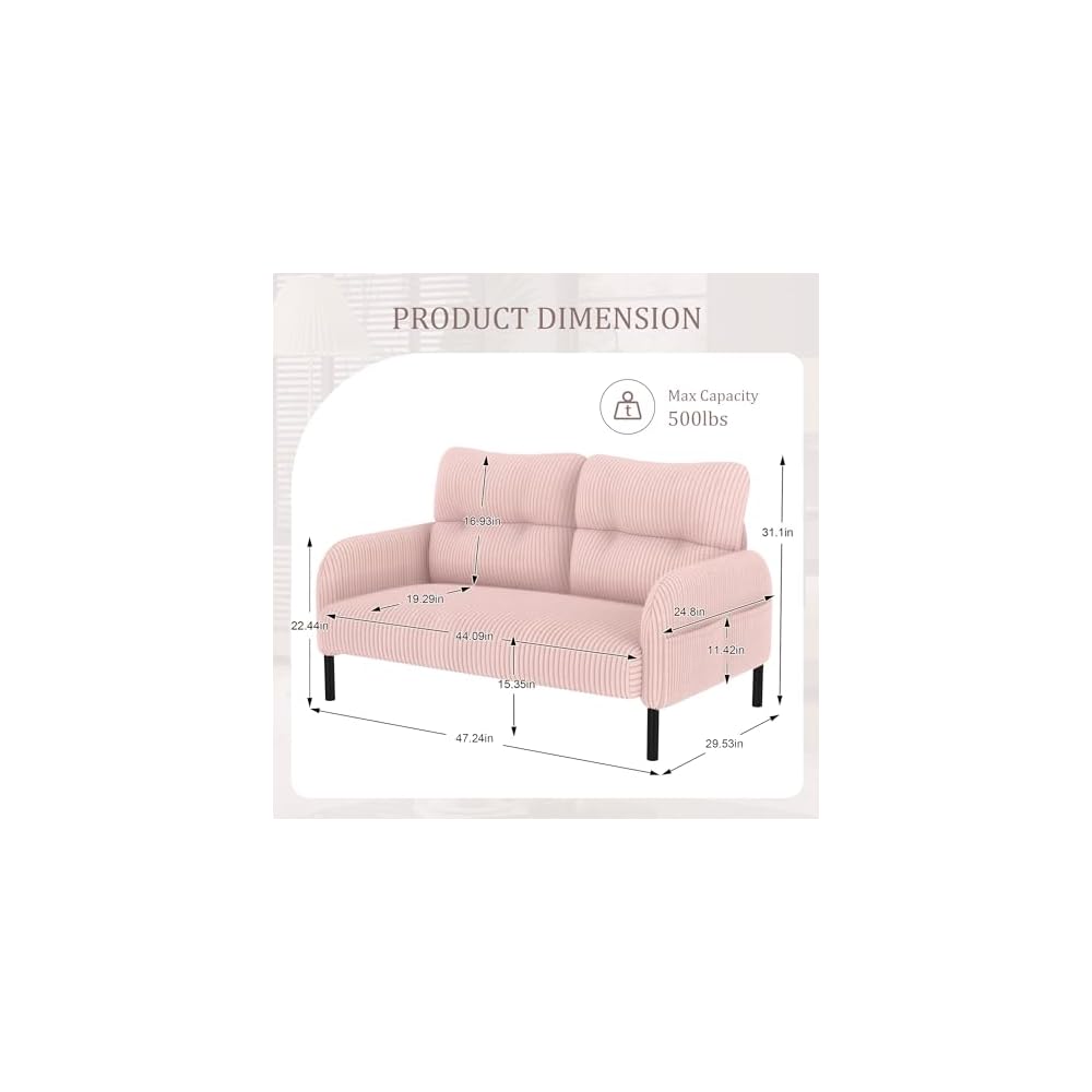 Pink Small Loveseat Couch for Small Spaces, Mini Sofa for Bedroom