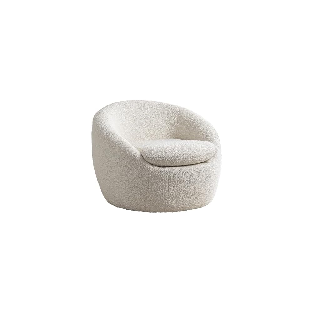 Roundhill Furniture Winnie Modern 360° Swivel Fabric Barrel Chair, White
