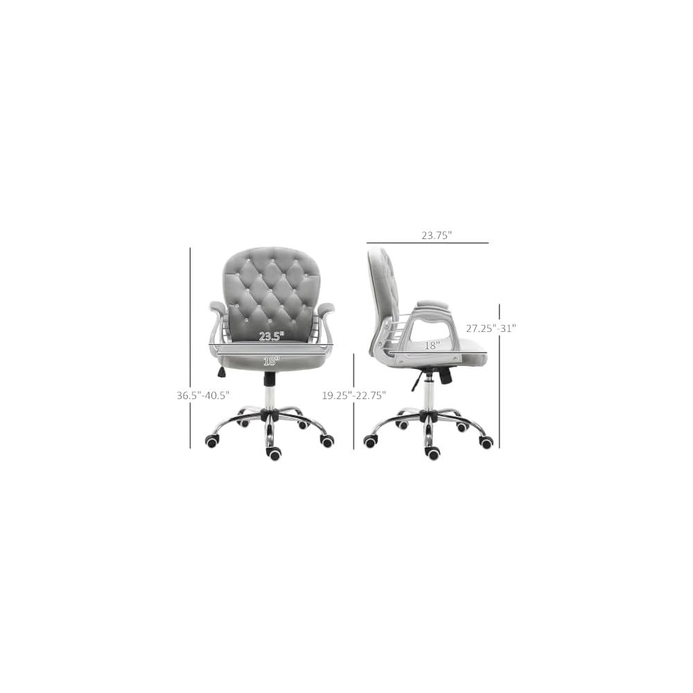 Vinsetto Velvet Home Office Chair Button Tufted Padded Armrests Gray