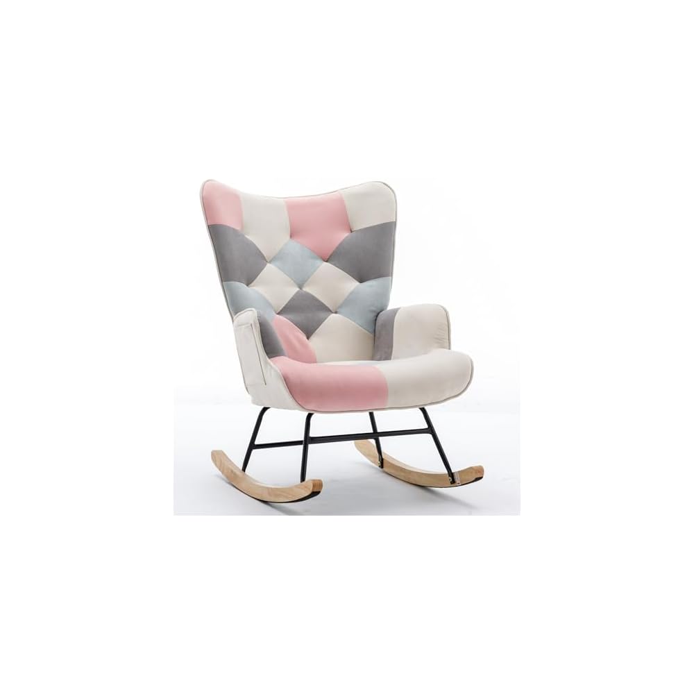 Cotton Linen Modern Patchwork Accent Chair, One Size, Pink