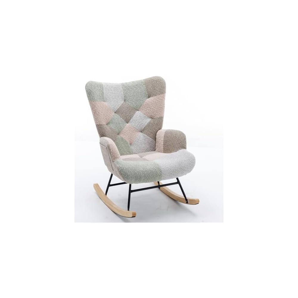 Cotton Linen Modern Patchwork Accent Chair, One Size, Pink