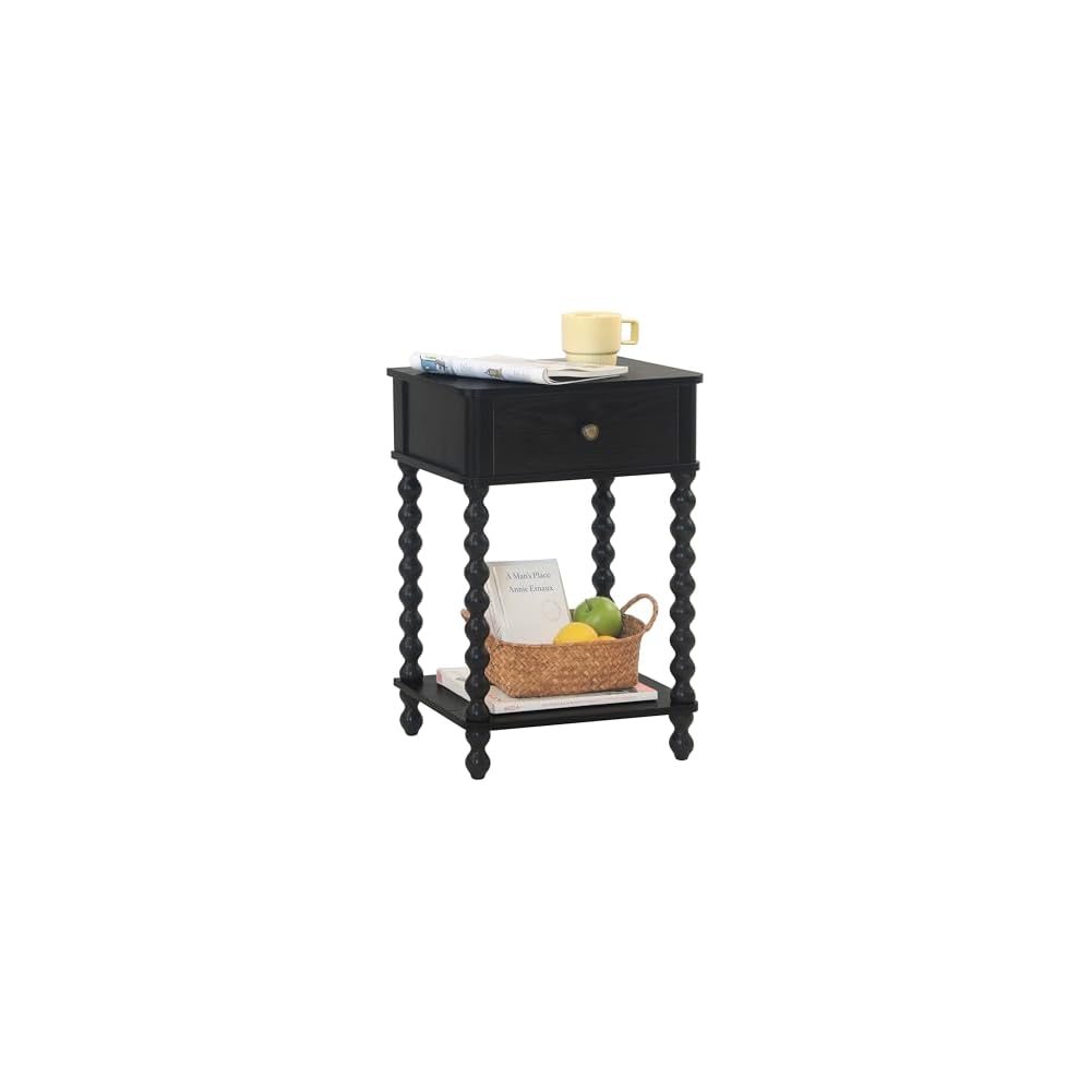 AWASEN Nightstand, Mid Century Modern Night Stand with Drawer for Living Room, Modern Bedside End Table with Spindle Wood Legs for Bedroom, Office, Rustic Brown