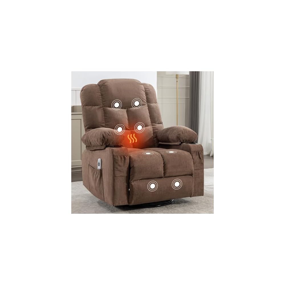 Luxurious Oversized Recliner Chair for Adults with Heat Massage, Rocking Motion, USB Charge Port & 2 Cup Holders, Manual Massage Comfort Retreat