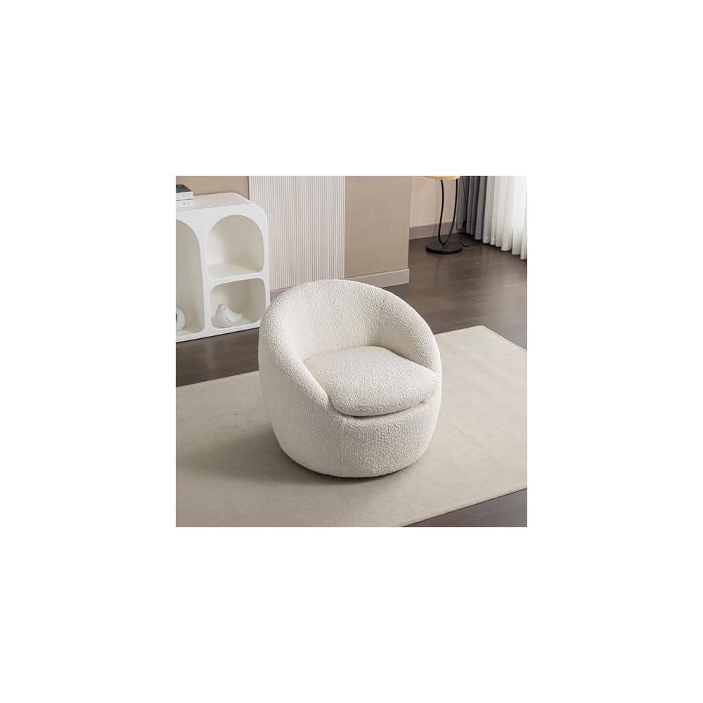 Roundhill Furniture Winnie Modern 360° Swivel Fabric Barrel Chair, White
