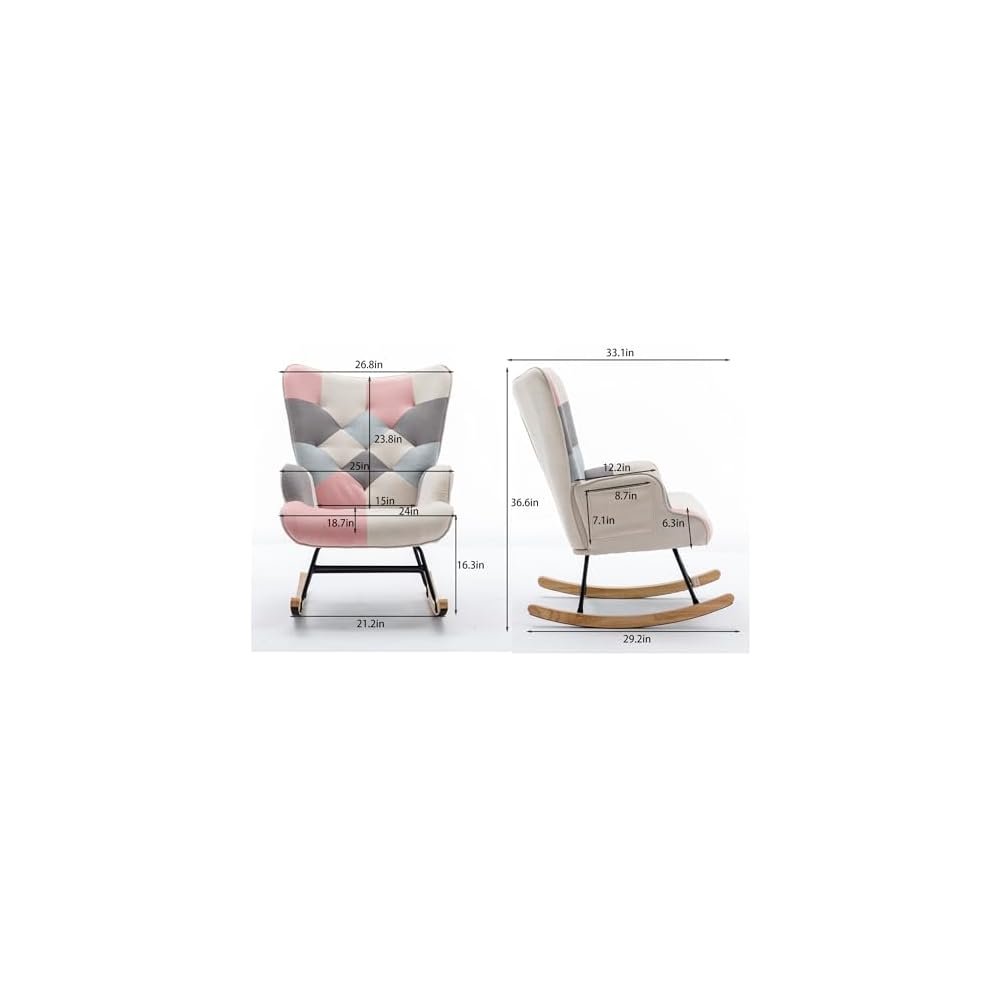 Cotton Linen Modern Patchwork Accent Chair, One Size, Pink