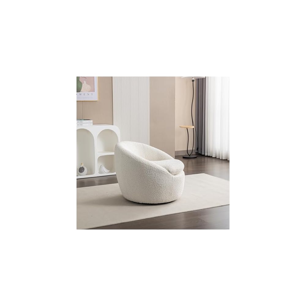 Roundhill Furniture Winnie Modern 360° Swivel Fabric Barrel Chair, White