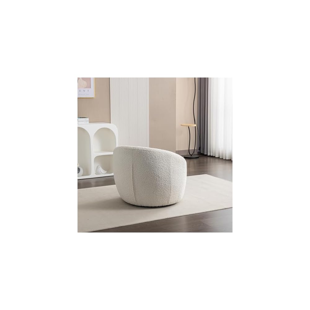 Roundhill Furniture Winnie Modern 360° Swivel Fabric Barrel Chair, White
