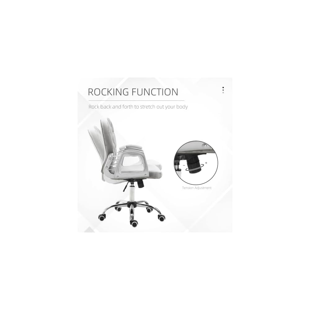 Vinsetto Velvet Home Office Chair Button Tufted Padded Armrests Gray