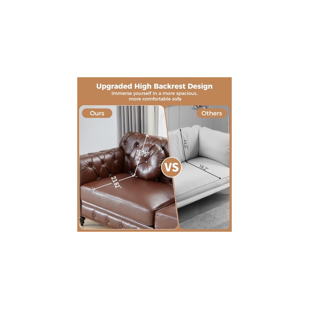 3 Seater Sofa with 2 Chair, Faux Leather Oversized Couch Couch Set, Small Living Room Sofa Set for Apartment with Solid Wood Legs, Assembly Required