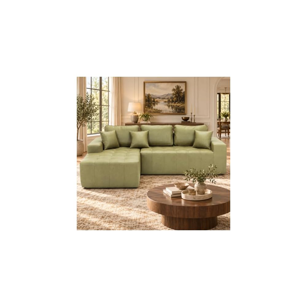 108" Modular Leather Sectional Couches with Boneless L-Shaped Chaise