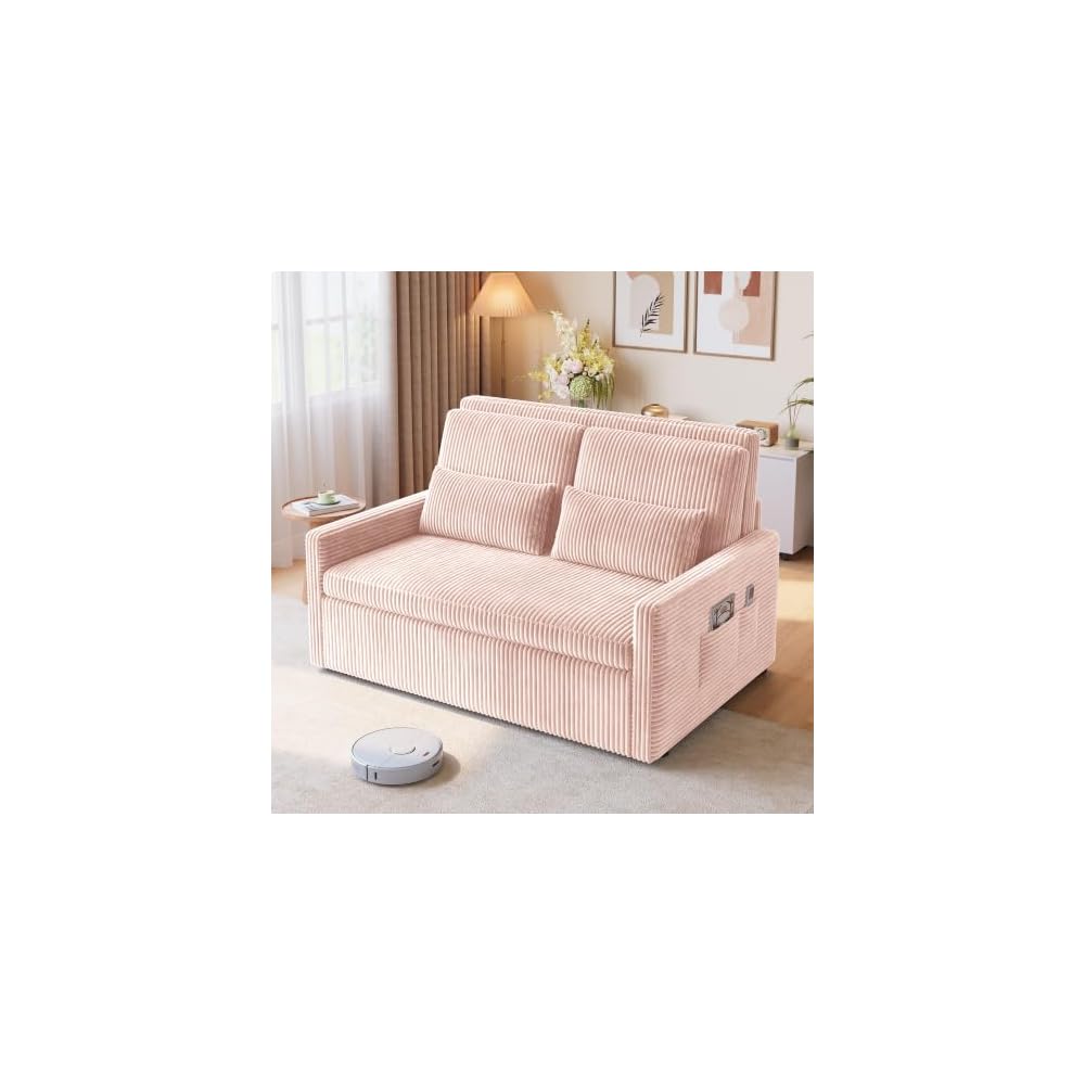 Ahomly 77.2" Extended Pull-Out Sofa Bed, 3-in-1 Convertible Loveseat, Pink