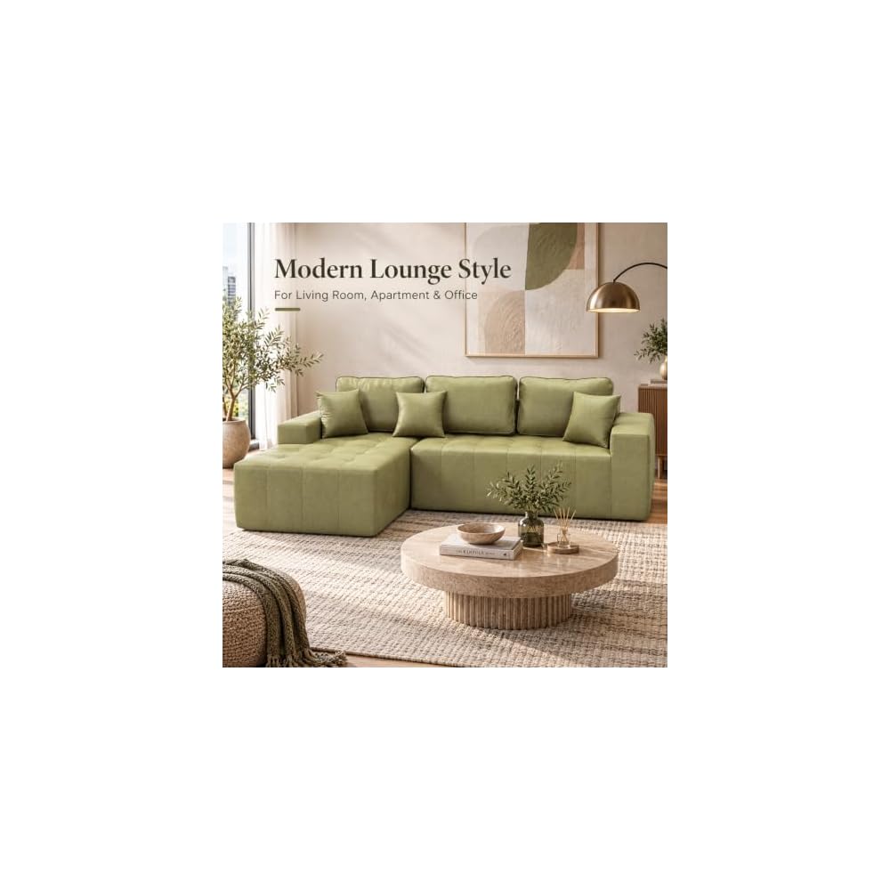 108" Modular Leather Sectional Couches with Boneless L-Shaped Chaise