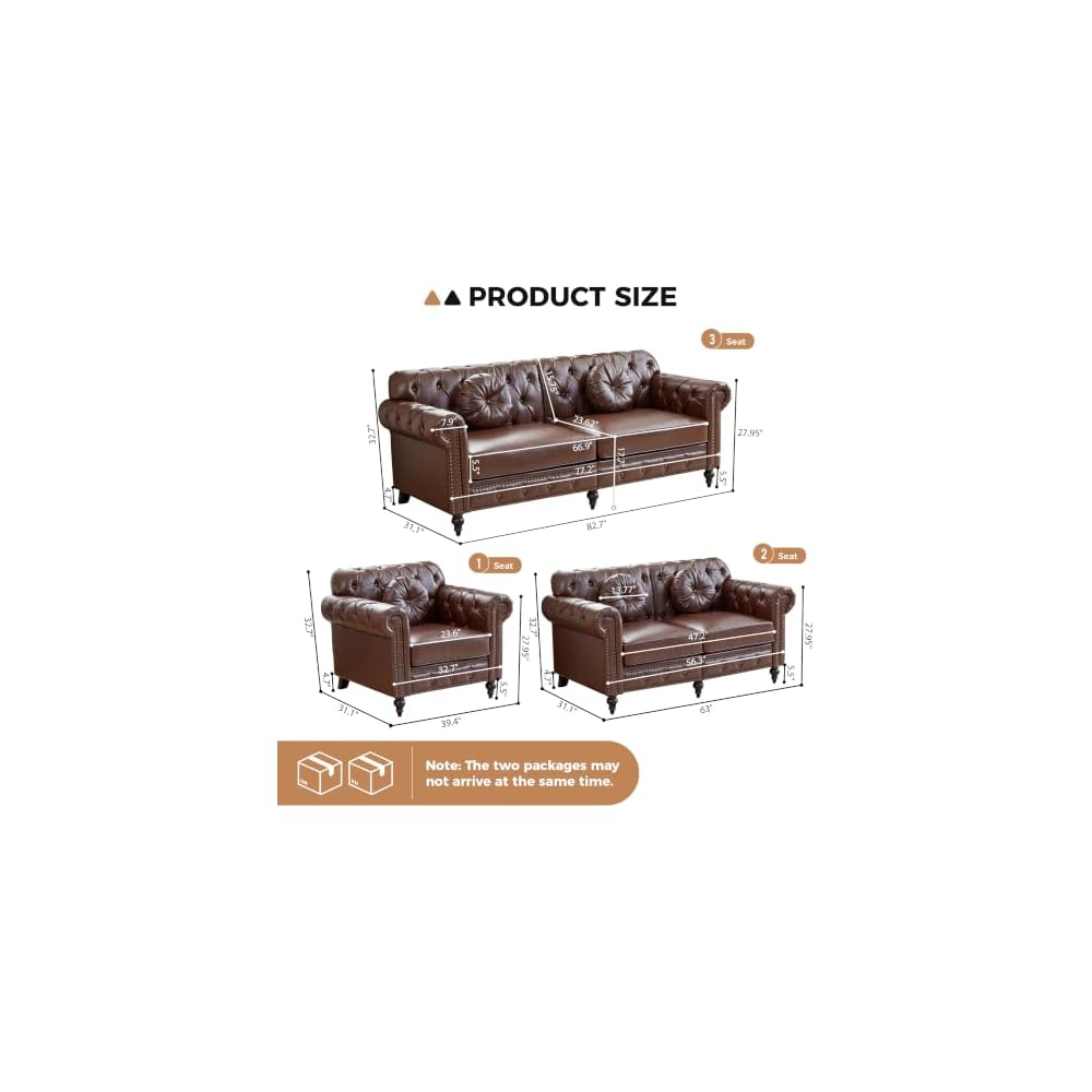 3 Seater Sofa with 2 Chair, Faux Leather Oversized Couch Couch Set, Small Living Room Sofa Set for Apartment with Solid Wood Legs, Assembly Required