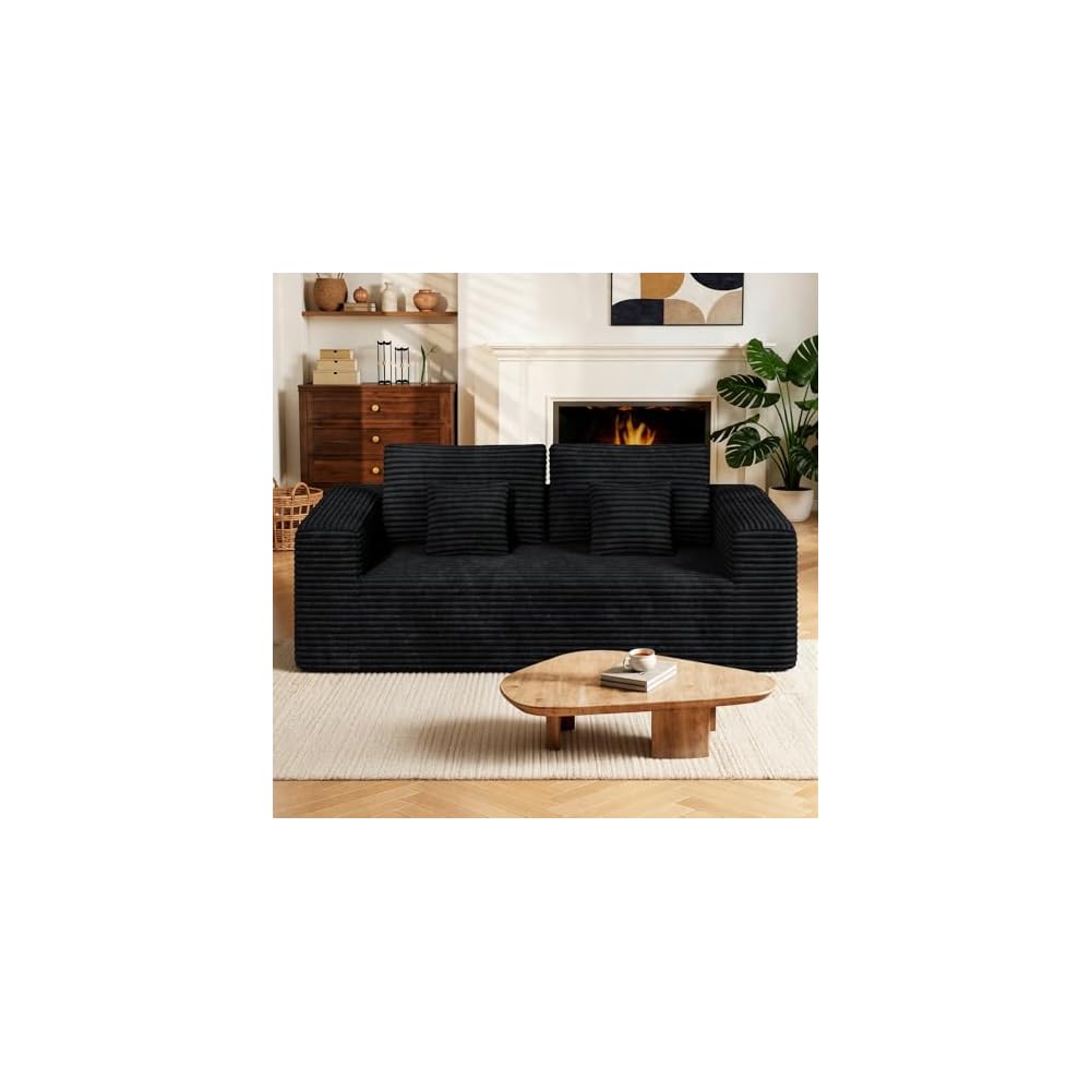 Luxanimarion 80'' Modern Cloud Loveseat Sofa, No Assembly Required Deep Seat Comfy Small Couches Includes 2 pcs Pillows for Living Room, Bedroom, Apartment(Black)