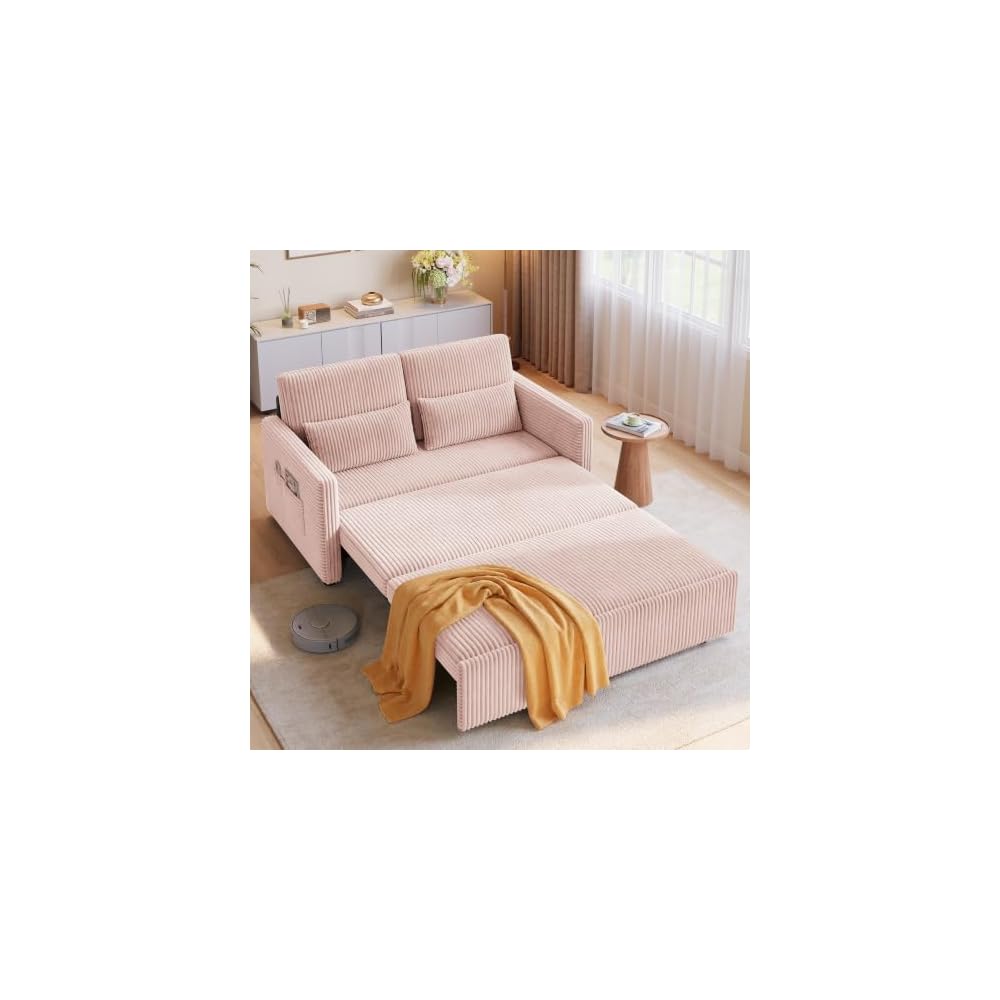 Ahomly 77.2" Extended Pull-Out Sofa Bed, 3-in-1 Convertible Loveseat, Pink