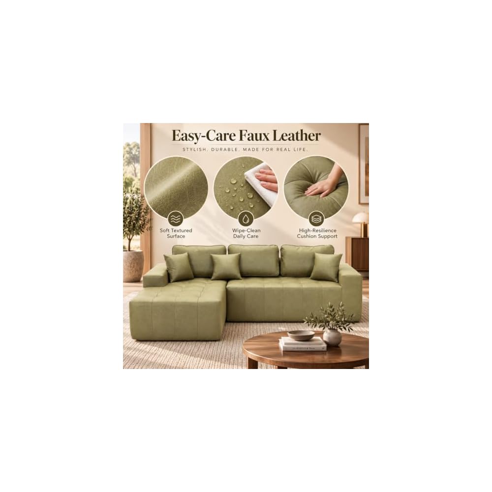 108" Modular Leather Sectional Couches with Boneless L-Shaped Chaise