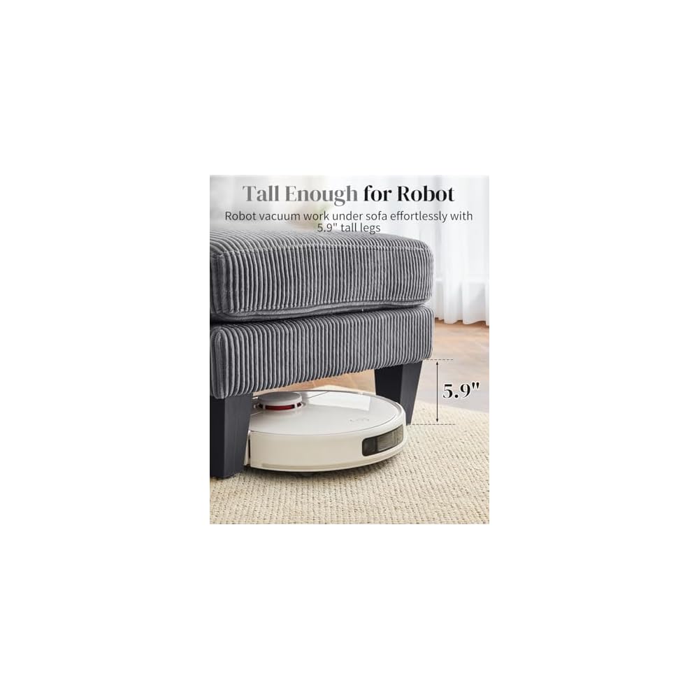 Karl home Corduroy U-Shape Sectional w/Arm Pillows 108", Dark Grey
