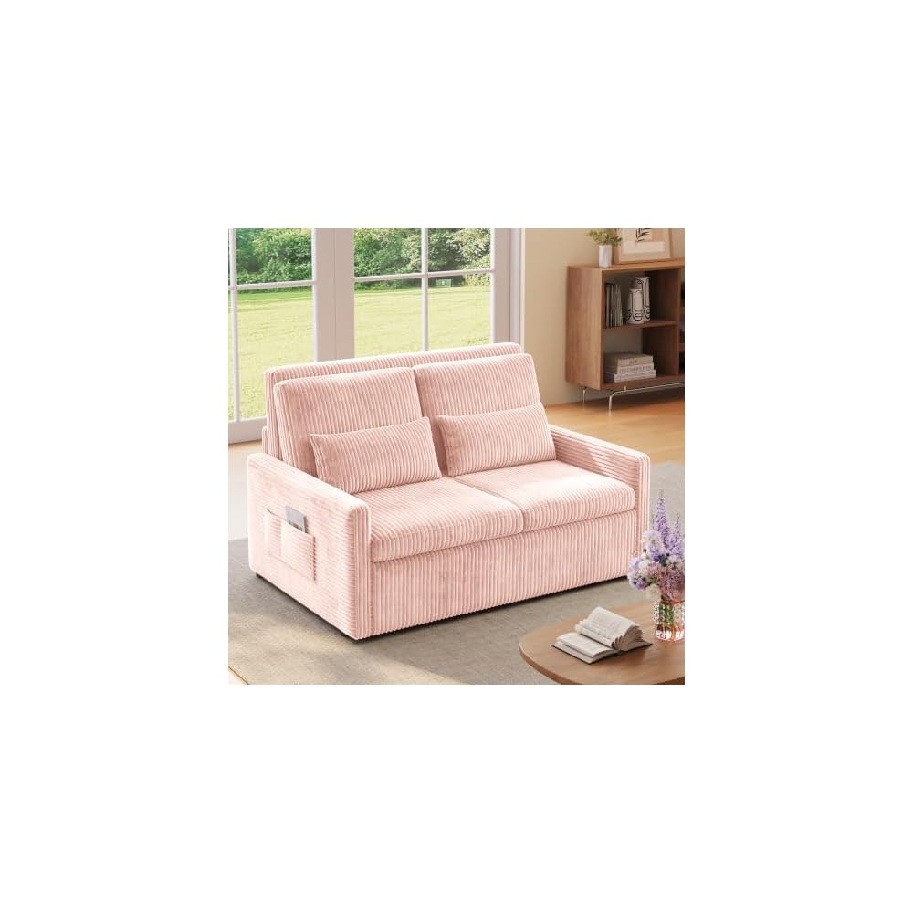 Ahomly 77.2" Extended Pull-Out Sofa Bed, 3-in-1 Convertible Loveseat, Pink