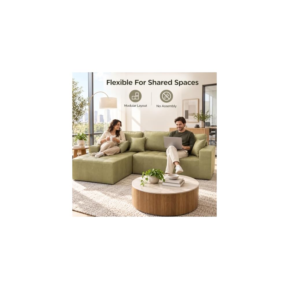 108" Modular Leather Sectional Couches with Boneless L-Shaped Chaise