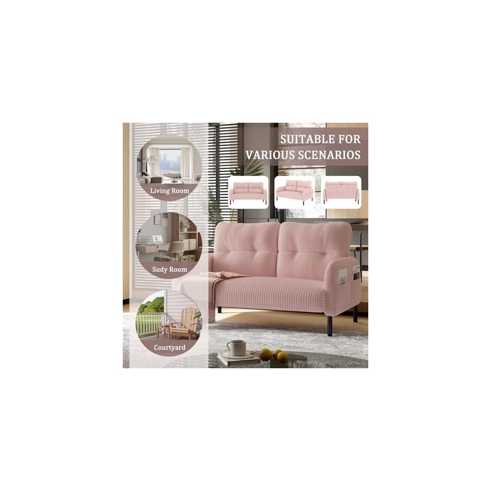 Pink Small Loveseat Couch for Small Spaces, Mini Sofa for Bedroom