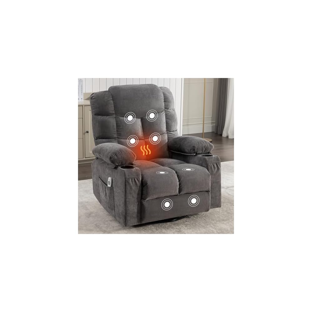 Luxurious Oversized Recliner Chair for Adults with Heat Massage, Rocking Motion, USB Charge Port & 2 Cup Holders, Manual Massage Comfort Retreat