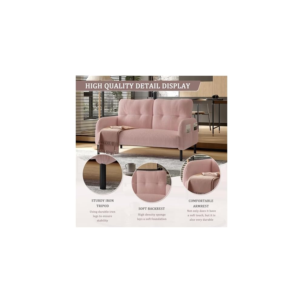Pink Small Loveseat Couch for Small Spaces, Mini Sofa for Bedroom