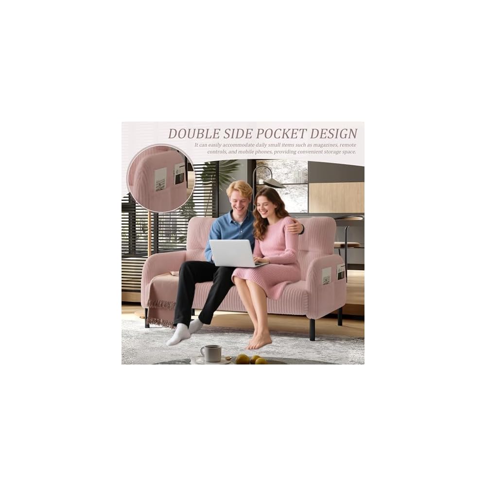 Pink Small Loveseat Couch for Small Spaces, Mini Sofa for Bedroom
