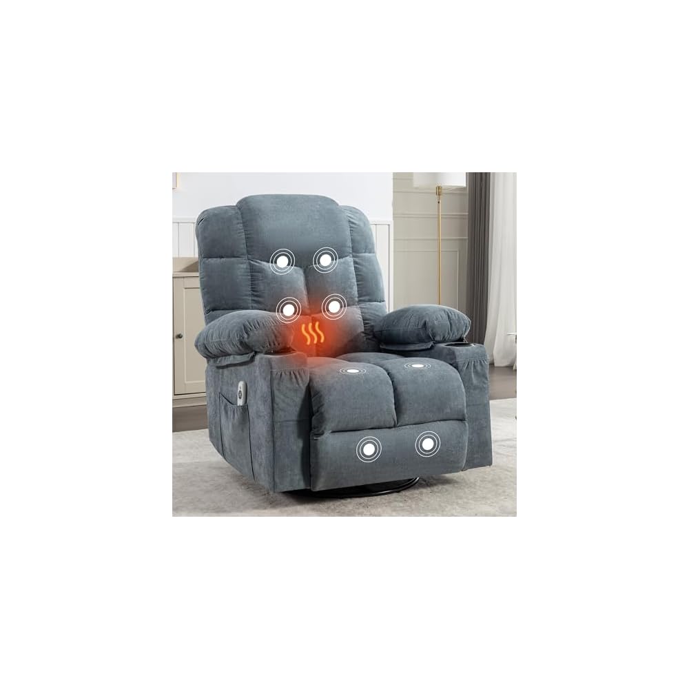 Luxurious Oversized Recliner Chair for Adults with Heat Massage, Rocking Motion, USB Charge Port & 2 Cup Holders, Manual Massage Comfort Retreat
