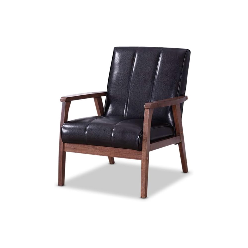 Baxton Studio BBT8011A2-Black Living-Room-Chairs, Medium, Leather, Black