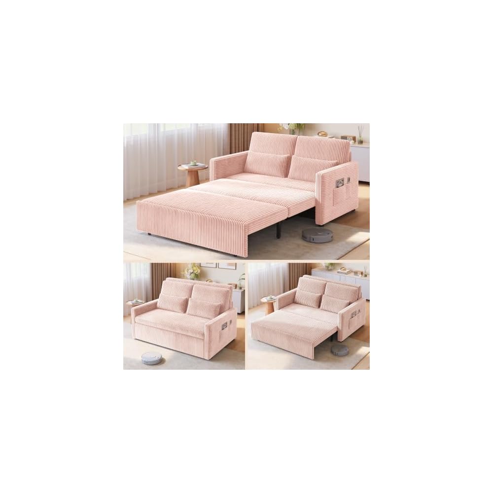Ahomly 77.2" Extended Pull-Out Sofa Bed, 3-in-1 Convertible Loveseat, Pink