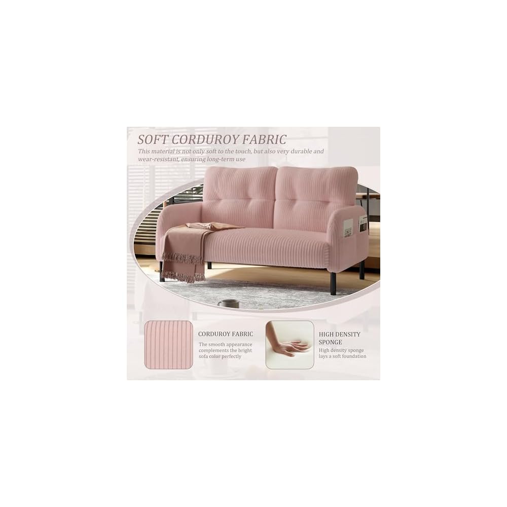 Pink Small Loveseat Couch for Small Spaces, Mini Sofa for Bedroom