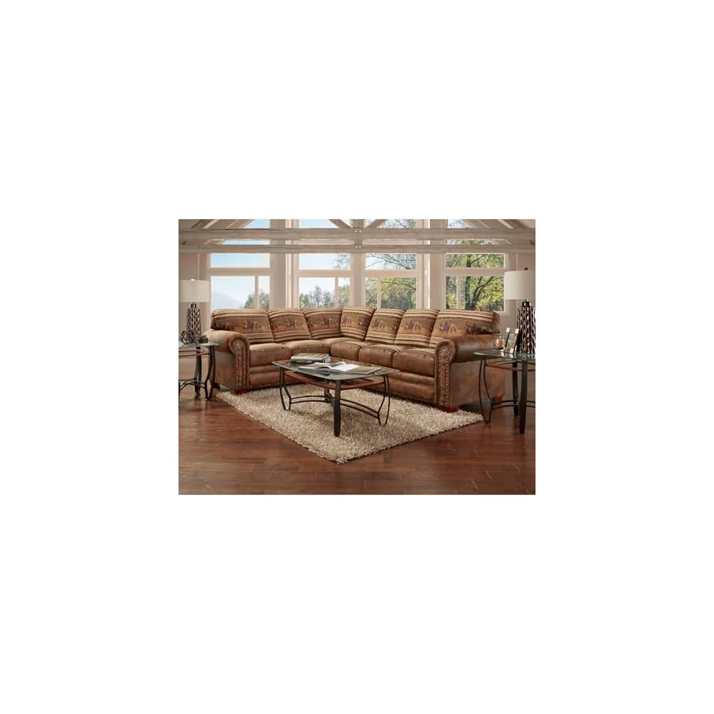 Maykoosh Wild Horses Sectional Sofa - Solid Wood Frame & Rustic Lodge Design