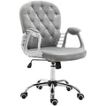 Vinsetto Velvet Home Office Chair Button Tufted Padded Armrests Gray