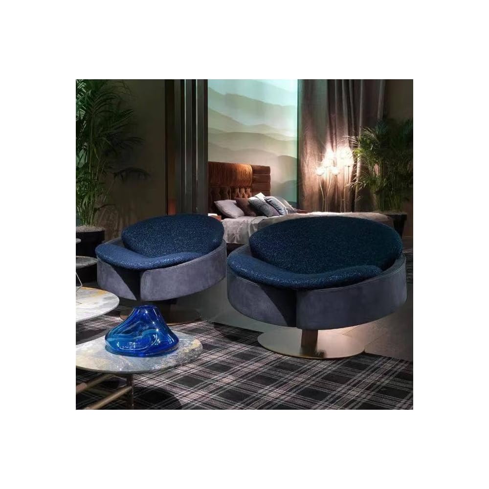 Modern Swivel Accent Chair, Upholstered Barrel Lounge Chair with Metal Base, Contemporary Single Sofa Chair for Living Room Bedroom Office (Blue)