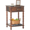 AWASEN Nightstand, Mid Century Modern Night Stand with Drawer for Living Room, Modern Bedside End Table with Spindle Wood Legs for Bedroom, Office, Rustic Brown