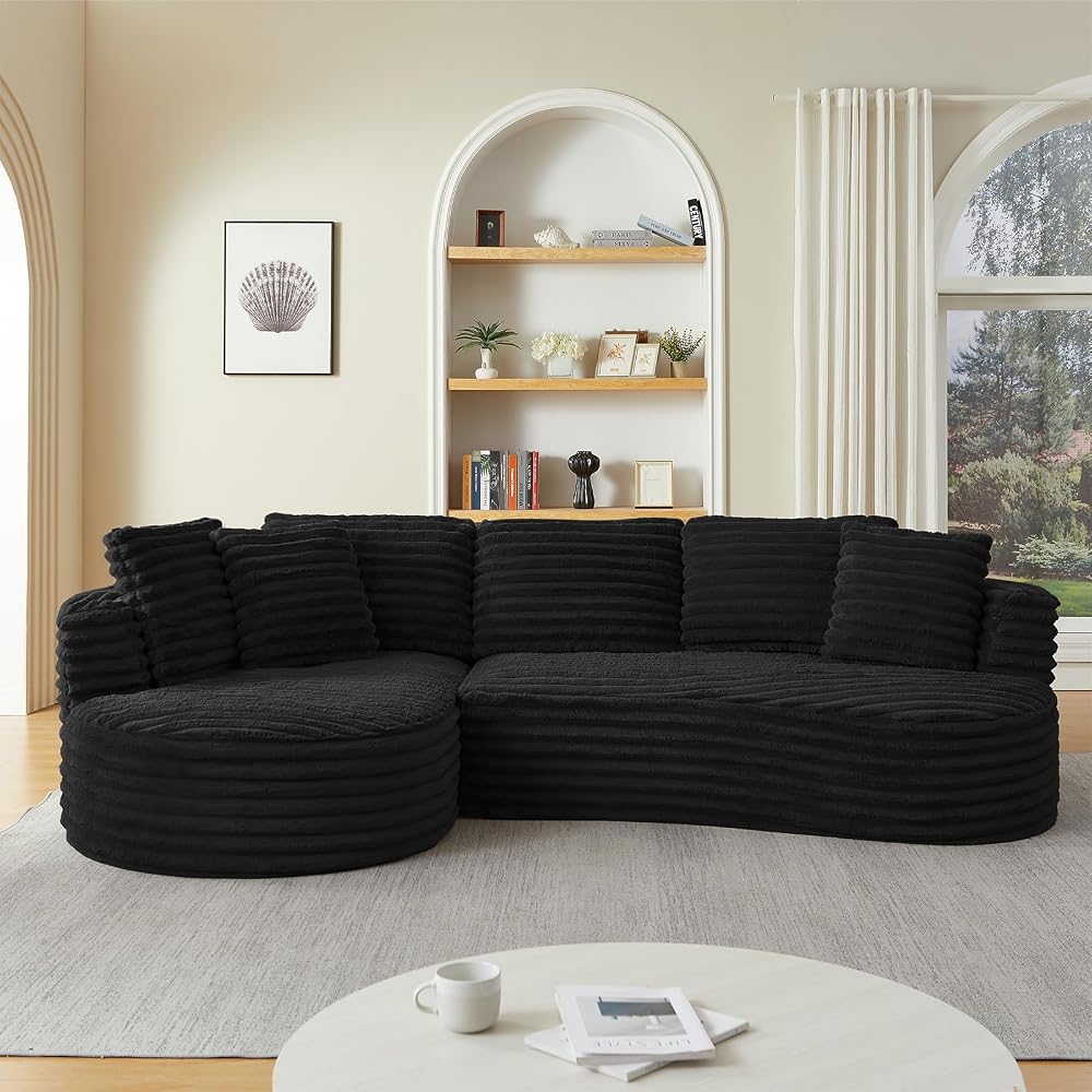 121" Cloud Sectional Couch,Oversized Corduroy Couches with L-Shape Chaise,Modern Modular Sofa with Deep Seat,Upholstered Boneless Couch for Living Room (Black, Left Facing Chaise)