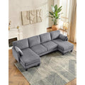 Karl home Corduroy U-Shape Sectional w/Arm Pillows 108", Dark Grey