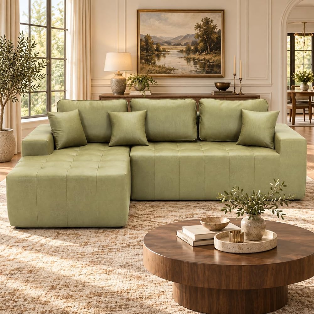 108" Modular Leather Sectional Couches with Boneless L-Shaped Chaise