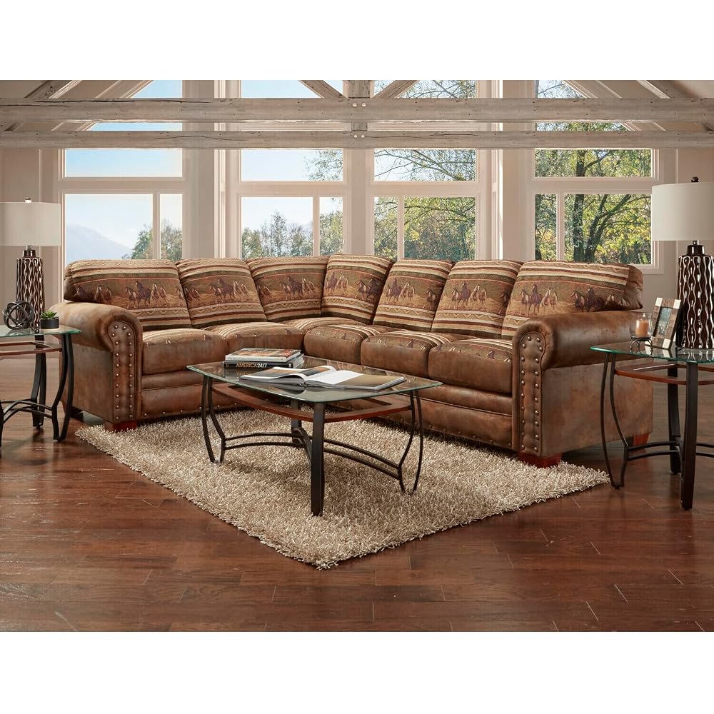Maykoosh Wild Horses Sectional Sofa - Solid Wood Frame & Rustic Lodge Design