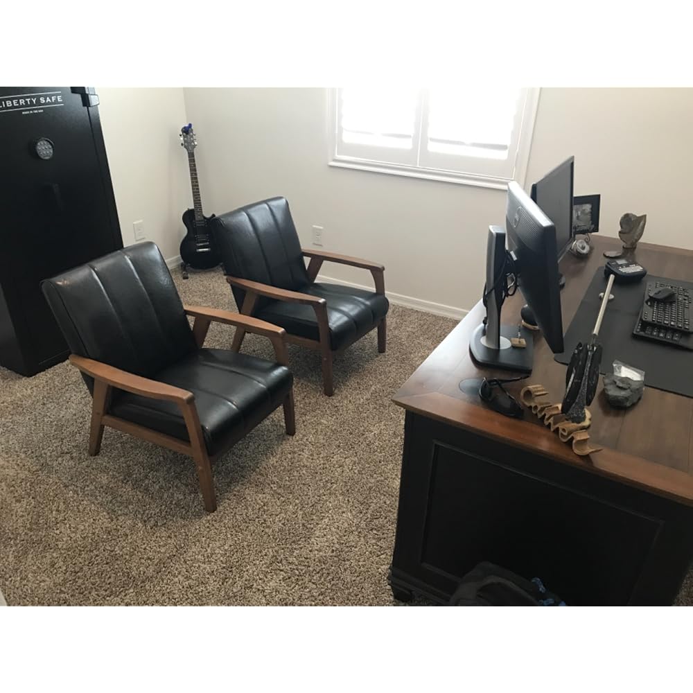 Baxton Studio BBT8011A2-Black Living-Room-Chairs, Medium, Leather, Black